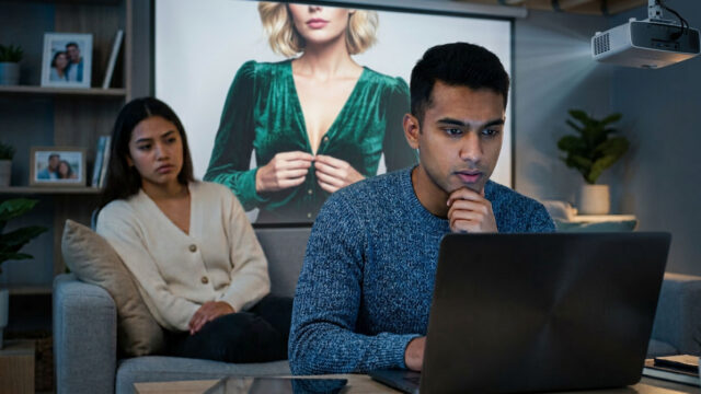 Boyfriend looking at porn with girlfriend wondering