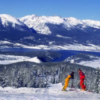 Couple skiing after marriage therapy retreat