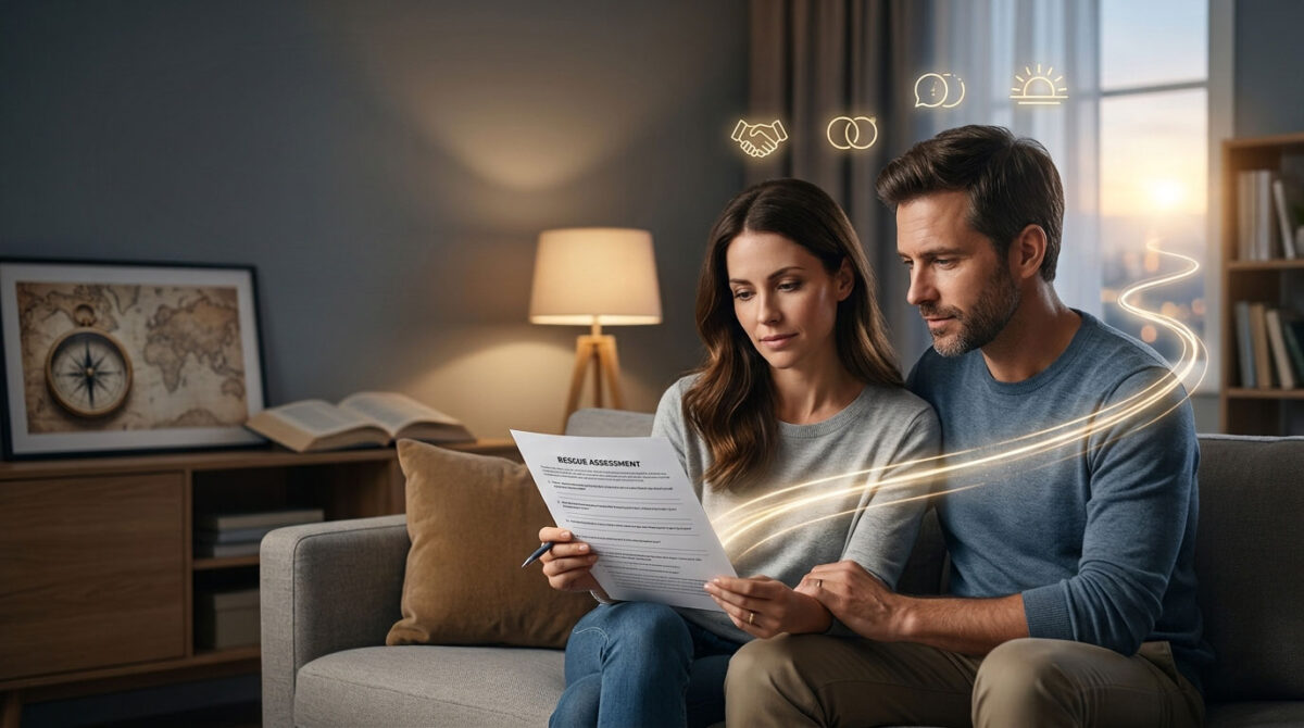 Married couple taking rescue assessment quiz