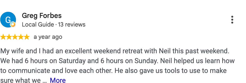 Google review by healed couple